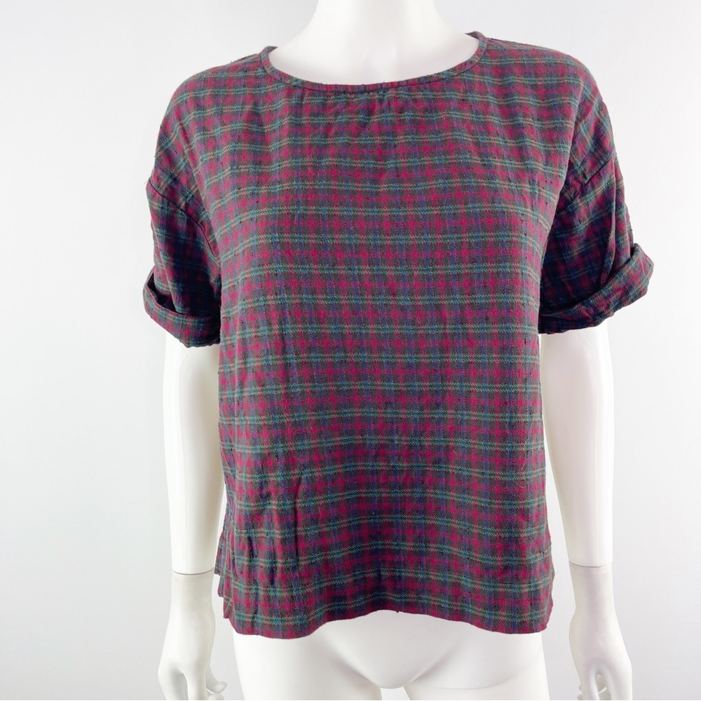 Madewell Women's Red Plaid Short Sleeve Flannel T-shirt Top Size S